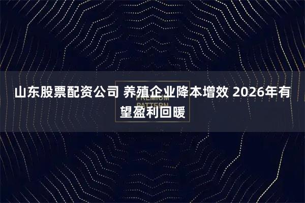山东股票配资公司 养殖企业降本增效 2026年有望盈利回暖